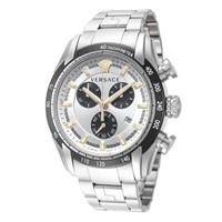 Versace Men's Silver Tone V-Ray 44mm Quartz Watch