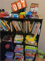 tall shelf and contents kids room