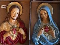 Vintage Catholic Jesus & Mary Alabaster Wall Art