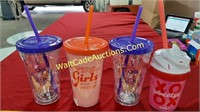 Drinking Cups with Lids and Straws lot of 4