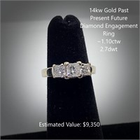 14kt Past Present Future Diamond Engagement Ring