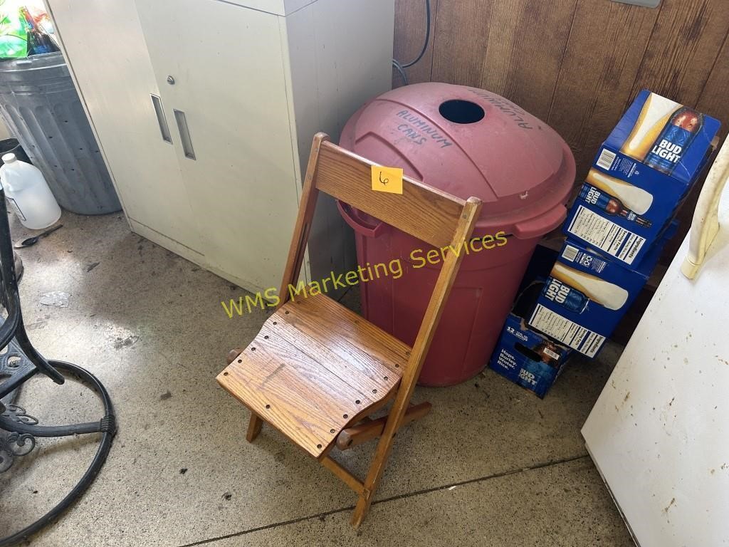 Wooden Chair & Trash Can