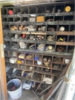 CONTENTS OF WOOD PARTS BIN ON WALL,