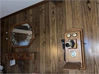 Wood Push Button Wall Phone, Shelf, Mirror