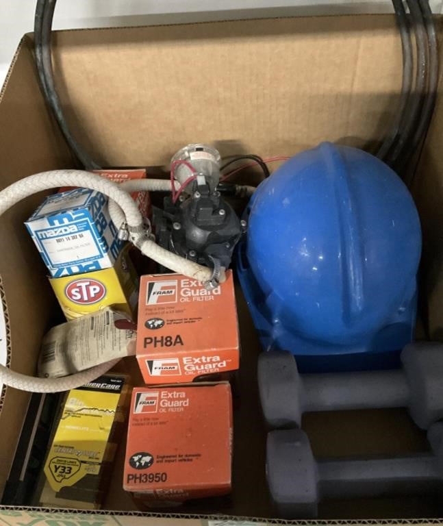 Oil Filters , Hard Hat , Hand Weights , Water Ump