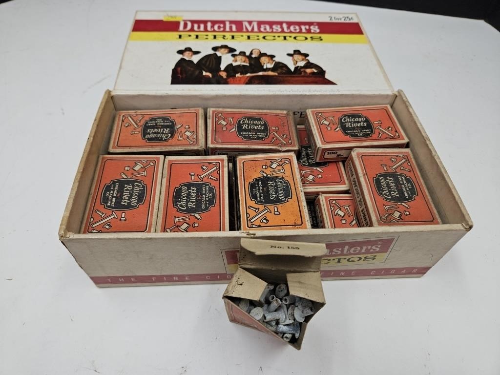 Vintage Lot of  NOS Rivets in Cigar Box