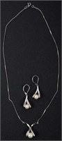 LADIES 14K WHITE GOLD PEARL DIAMOND JEWELRY SET