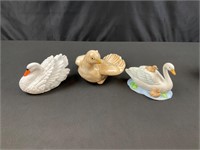 Ceramic Glazed Dove and 2 Swans