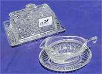 Glass Butter dish & Gravy Boat on tray