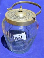 Cut glass biscuit barrel with silver plated lid
