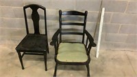 Two Black Wooden Vintage Chairs