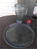 coca cola pitcher and glass tray