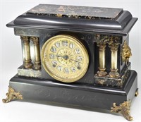 SETH THOMAS Faux Marble Mantel Clock w/ Pendulum