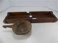 DIVIDED WOODEN TRAY & HOLLOWED OUT WOODEN LADLE