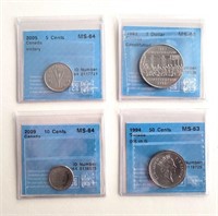 4 pièces certifiés 1x $1,00 1982 constitution