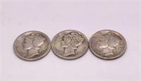 Mercury Silver Dimes 1918, 18-D, 18-S 3 Coin Lot