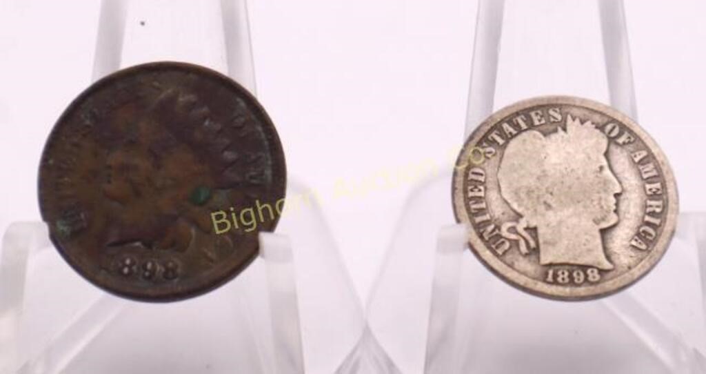 1898-S Barber Dime, 1898 Indian Head Cent 2pc lot