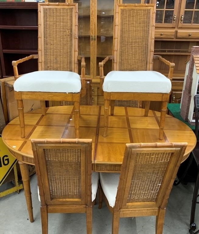 8 Pc. Walnut Mid Century Dining Room Set (Wicker