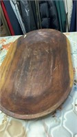 Large vintage wood dough bowl marked Natural