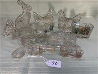 12 Glass Candy Containers, fire trucks, Jeep, etc