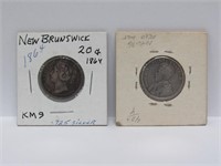 New Brunswick and Newfoundland 20 Cent Pieces