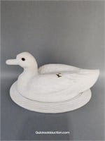 Contemporary Milk Glass Duck On Nest