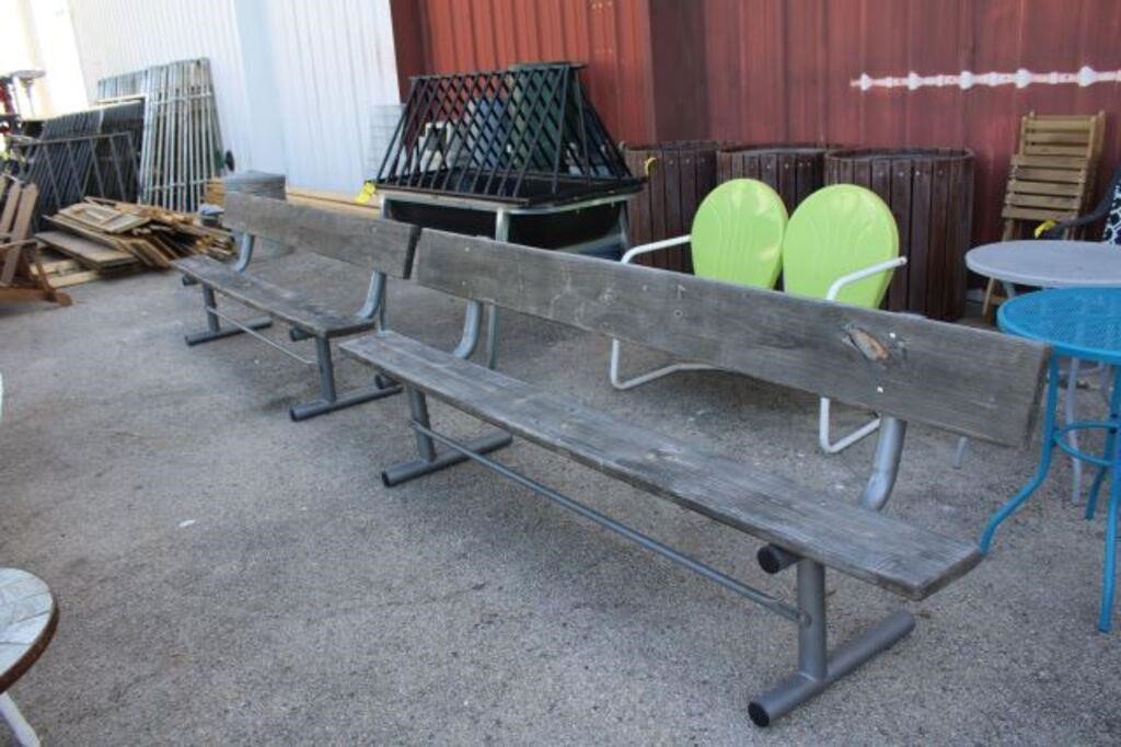 (2) Metal Frame Wooden Seat & Back Benches,