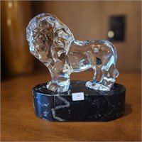Val Saint Lambert Crystal Lion Custom Marble Base