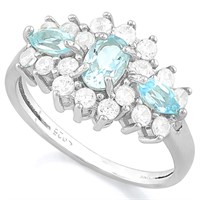 Baby Swiss Blue Topaz 3-Stone Ring in Sterling Sil