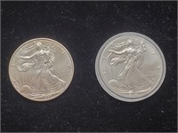 1997 2021 One Ounce Fine Silver Eagles.