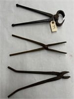 (3) Assorted Antique Blacksmith Tongs