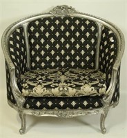 CARVED SILVER LEAF FRENCH ARMCHAIR