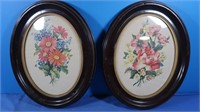 2 Vintage Signed Flower Prints-Carle 15x12" Oval