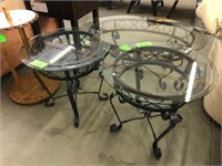 IRON AND GLASS DECORATOR TABLES: (1) 45"X32" OVAL