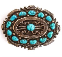 Native American Silver Turquoise Belt Buckle
