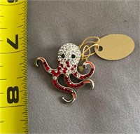 Sterling Octopus Pendant with Red Stones