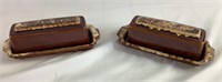2 Brown drip oven proof butter dishes