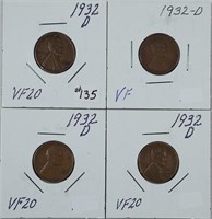4  1932-D  Lincoln Cents   VF