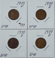 4  1939-D  Lincoln Cents   XF