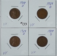 4  1929-D  Lincoln Cents   VF