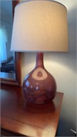 Purple Glass Base Lamp with Shade.  23” x 15”