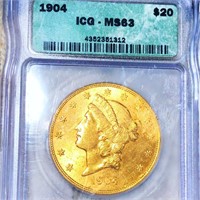 1904 $20 Gold Double Eagle ICG - MS63