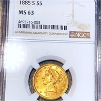 1885-S $5 Gold Half Eagle NGC - MS63