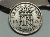 OF) 1943 Great Britain silver six pence