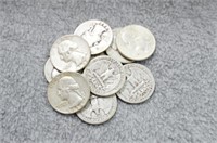 10 Silver Washington Quarters- Various Dates