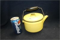 VINTAGE YELLOW BLACK TRIM ENAMEL TEAPOT