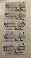 5 - $5.00 Canadian Bills
