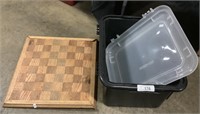 Wooden Chess/Checker Board, Plastic Tote.