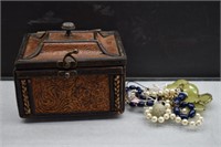 Wooden Box with latch, Costume Jewelry