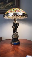 Cherub lamp with glass shade
